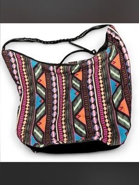 Vintage Aztec print crossbody bag with black leather braided straps